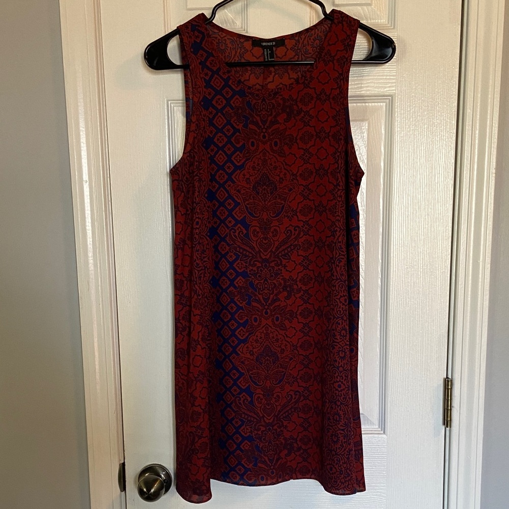 Forever 21 Brownish Red and Blue Mini Dress